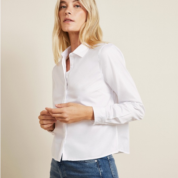 Garnet Hill Organic-Pima-Cotton Cropped Button-Down Shirt size 10 - Picture 2 of 9